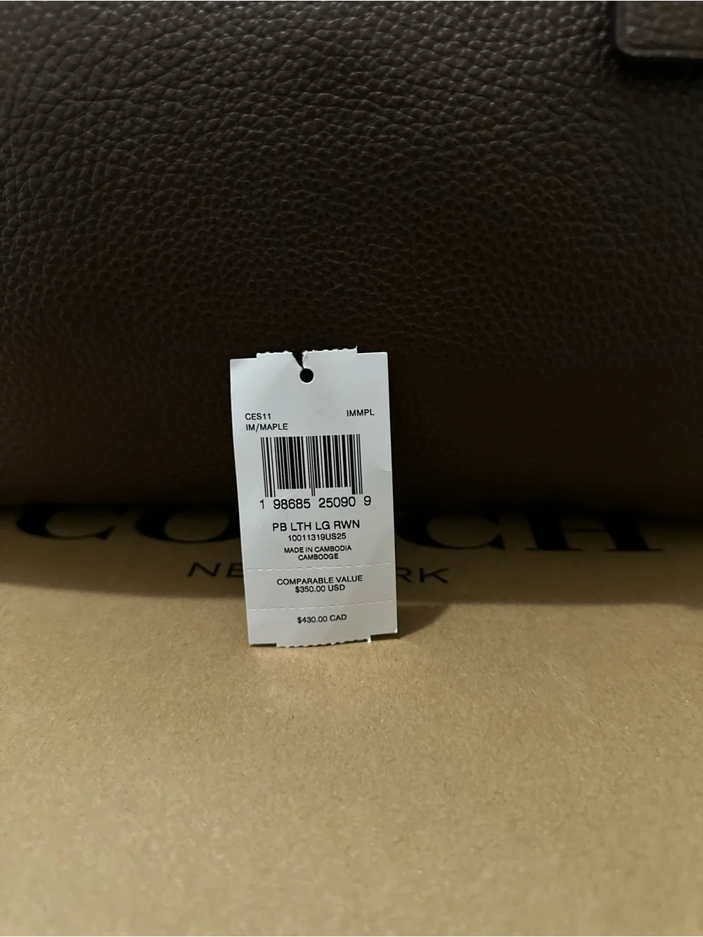 NWT Coach Rowan Large Satchel Bag in Maple CES11